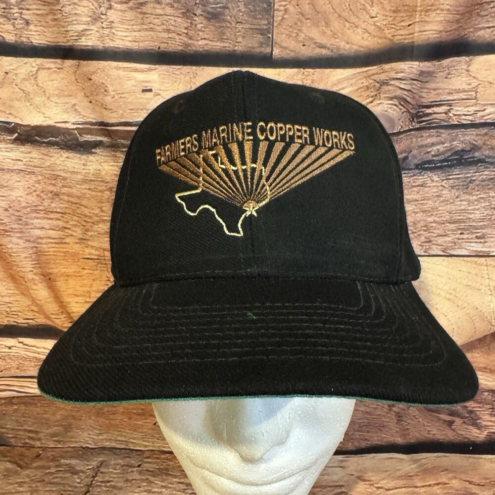 Farmers Marine Copper Works Hat Cap Black Texas Map Snapback Adjustable Vintage